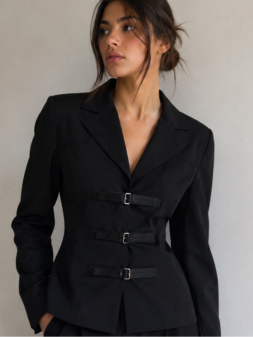Vertigo Paris Black Tailored Buckle Closure Blazer Jacket Size L